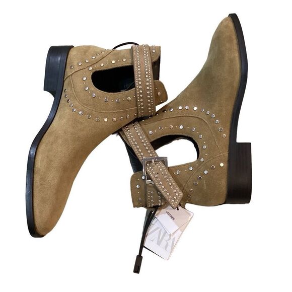 NWT Zara studded leather suede cutout ankle boots size 9 - Picture 11 of 11
